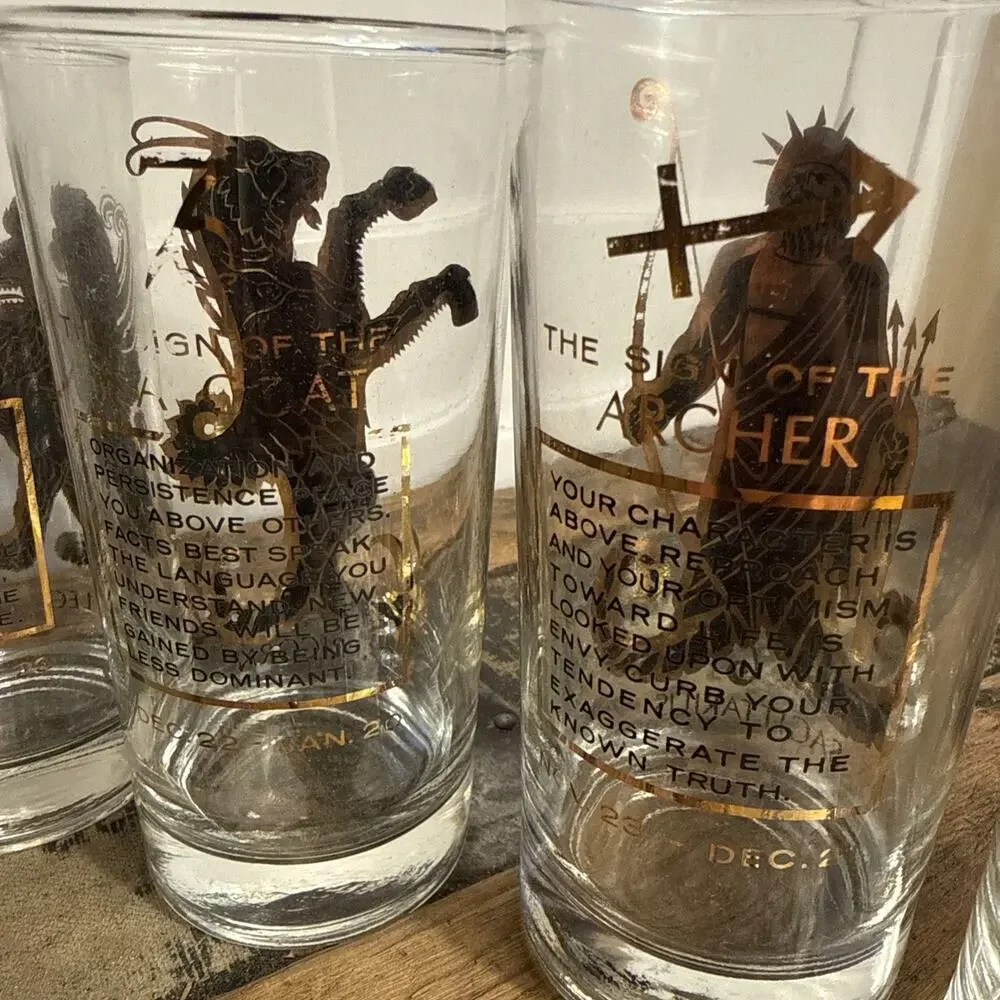 Vintage Glass Zodiac Tumblers 22k Gold Astrology